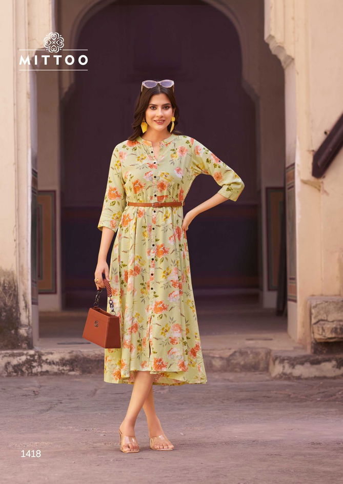 Belt Vol 16 By Mittoo Rayon Printed Party Wear Kurtis Wholesale Price In Surat